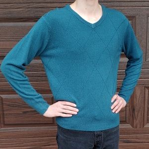 Dockers Small Teal V-Neck Acrylic Sweater